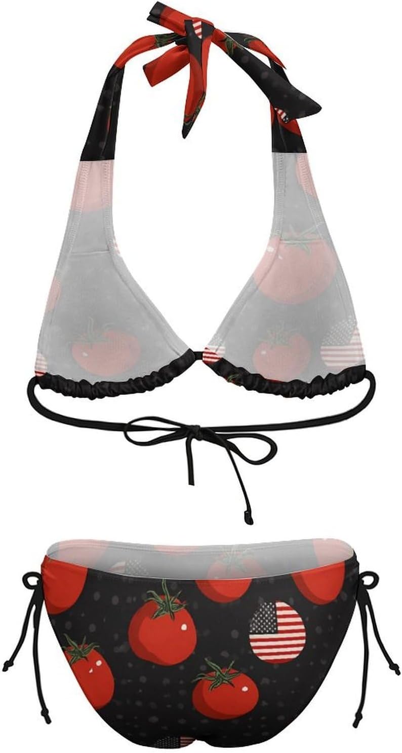 Tomatoes U.S. Flag Novelty Women's 2 Piece String Bikini Set Swimsuits Bathing Suit Swimwear