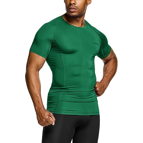 TSLA Men's UPF 50+ Quick Dry Short Sleeve Compression Shirts, Athletic Workout Shirt, Water Sports Rash Guard