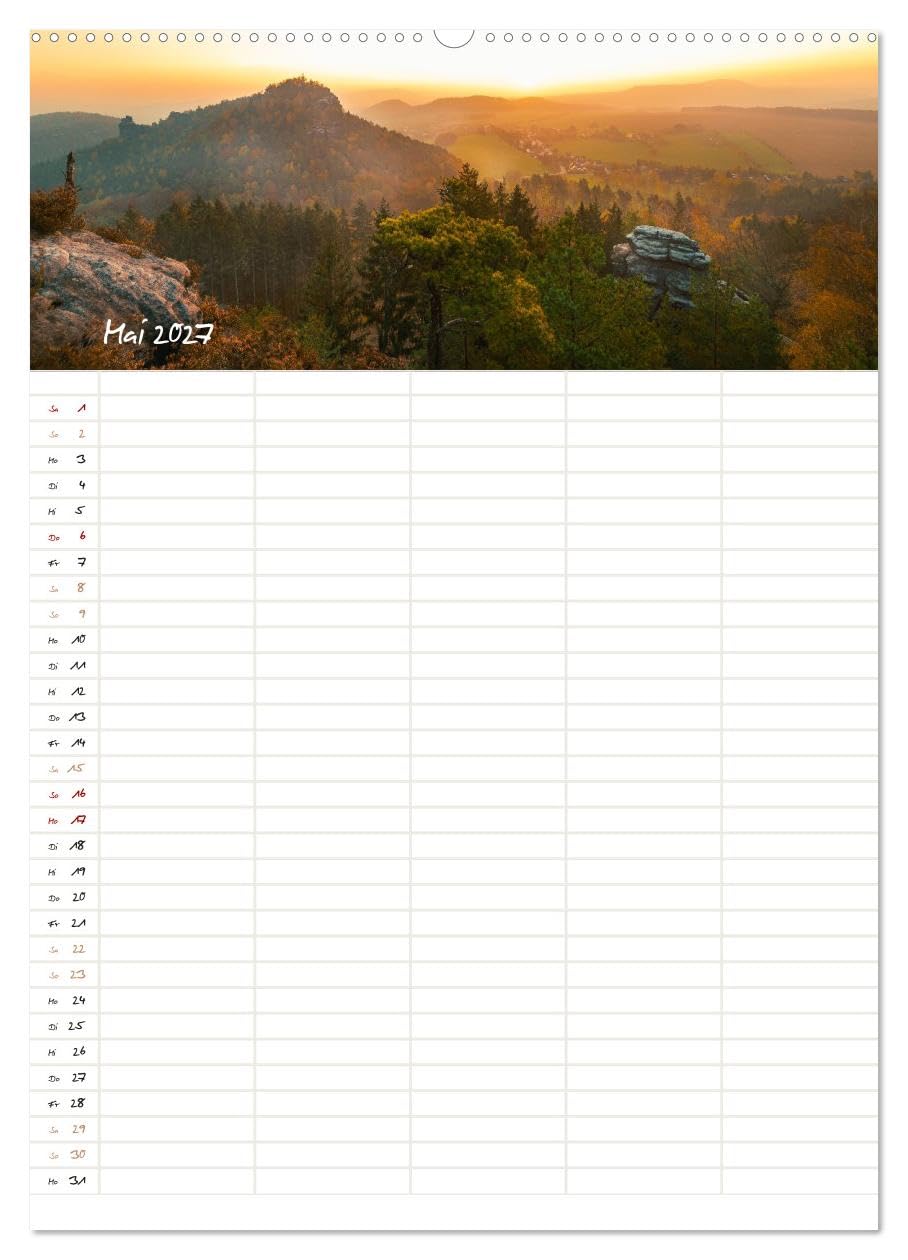 Familienkalender - Sächsische und Böhmische Schweiz (hochwertiger Premium Wandkalender 2027 DIN A2 hoch), Kunstdruck in Hochglanz: Entdecke das Elbsandsteingebirge mit Ortsangaben (CALVENDO Natur)