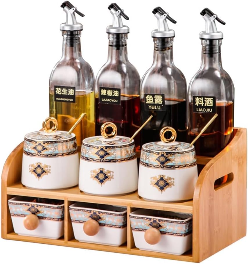 Ceramic Seasoning Box, Household Kitchen Tank, Bottle, Oil, Salt, Soy Sauce, Vinegar Complete Set