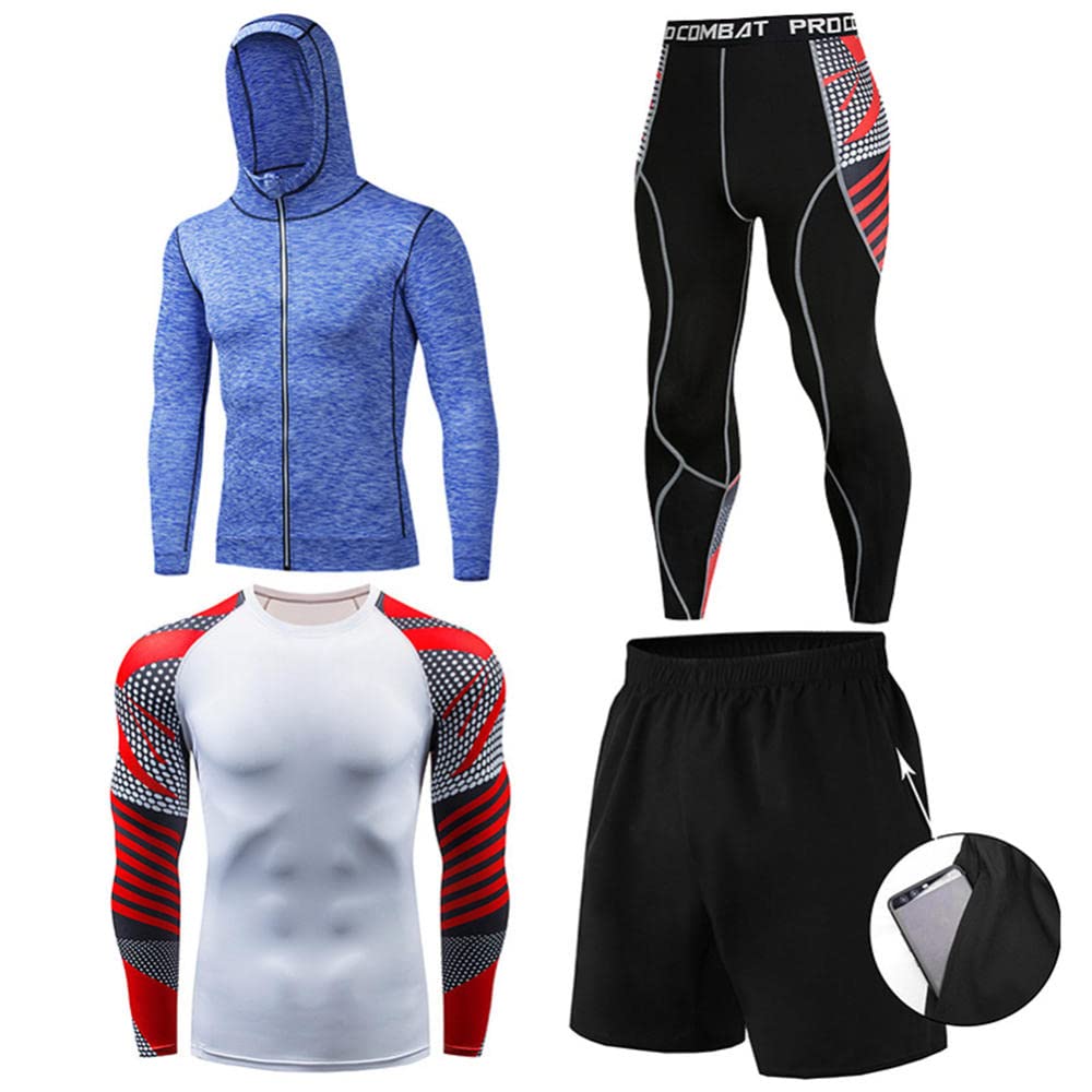 Sportowy strój męski do biegania fitness 4-częściowe spodnie z długim rękawem szybkoschnący T-shirt sportowy odprowadzający wilgoć ubrania fitness