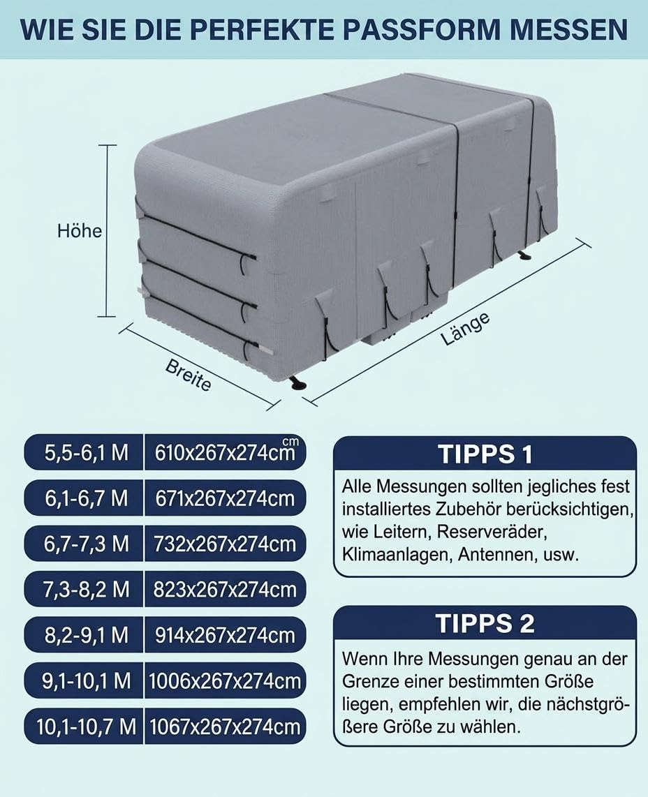 7.3-8.2M wasserdichte Wohnwagen Abdeckplane, Oben 4-Schicht-Schutzhülle