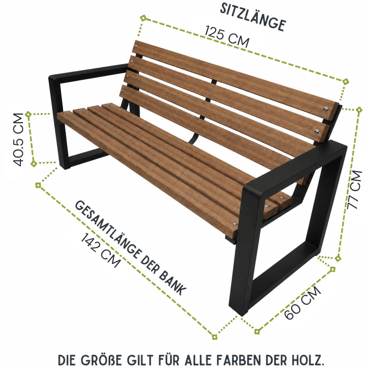 Panchina da Esterno - Panchina da Giardino e da Parco - Panca da Esterno Resistente alle Intemperie - Panchine da Esterno (Grande Marrone, 125cm)