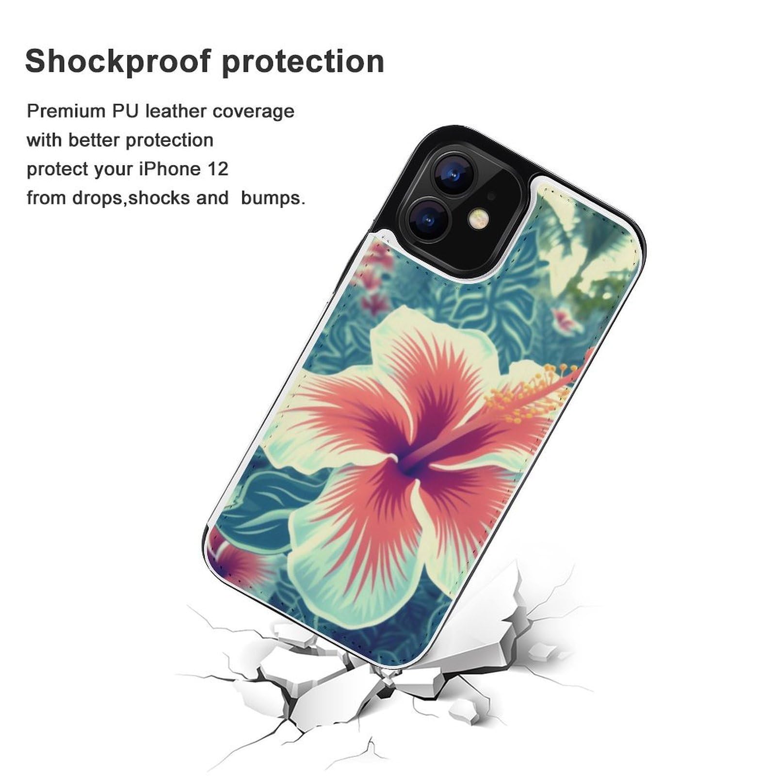 Fundas tipo cartera para iPhone 12, diseño de flores hawaianas, funda de piel con ranuras para tarjetas