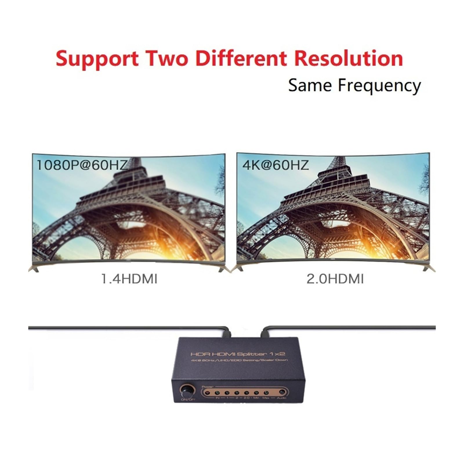 Splitter compatibile 4K@60Hz UHD HDR Scaler Down 1x2 1 In 2 HDCP2 0 4:4:4 18Gbps Cascade