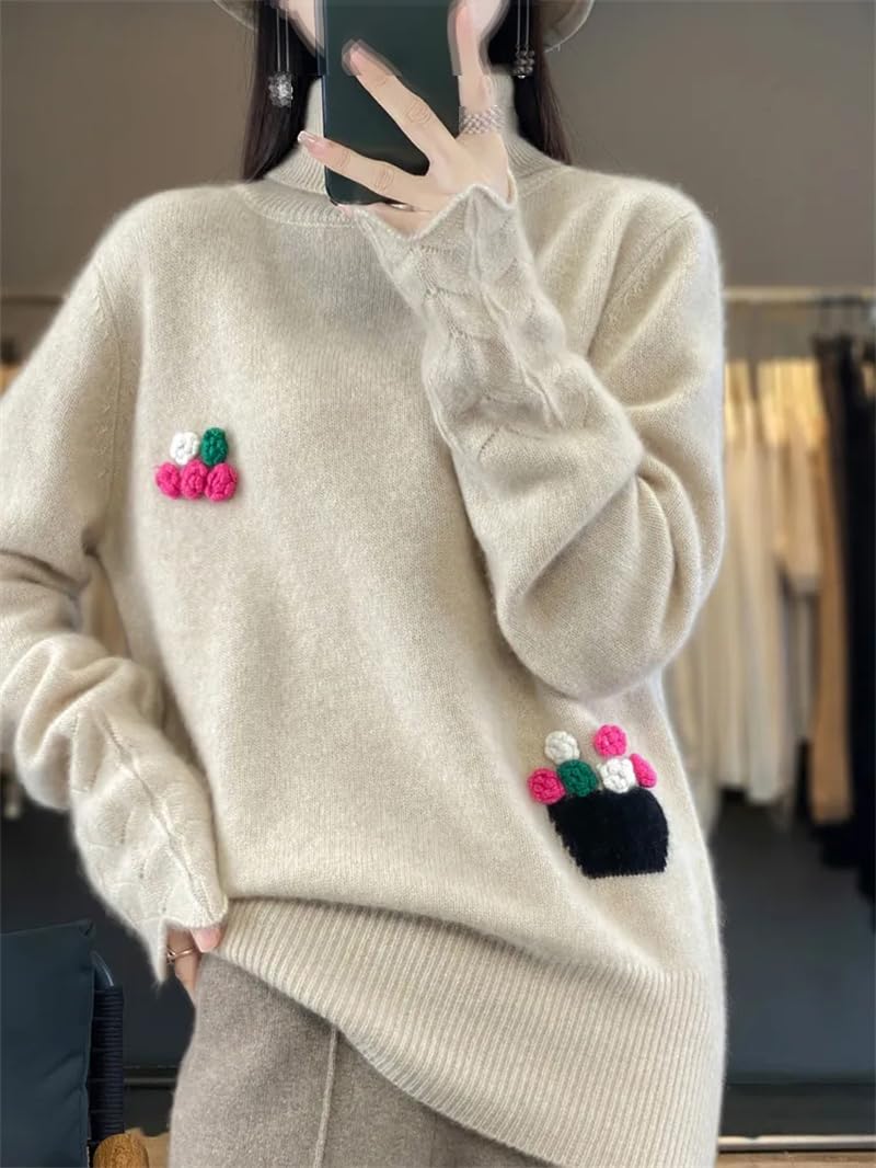 Maglione da donna a collo alto ricamato autunno e inverno maglione lavorato a maglia