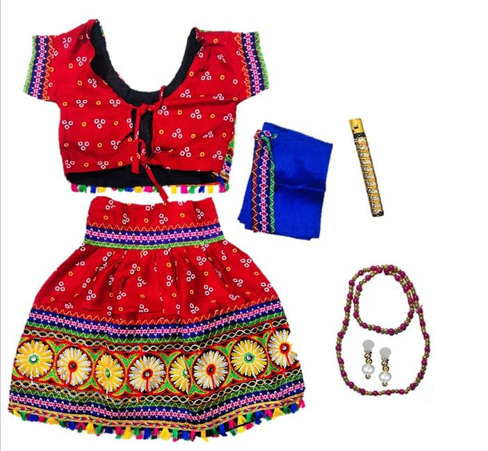 Image of PK HUB Kids Ethnic Radha Dress Lehenga Choli | Chania Choli Set | Janmashtami Mythological | Dandiya Dance Costume | Rajasthani ethinic style For Baby Girls