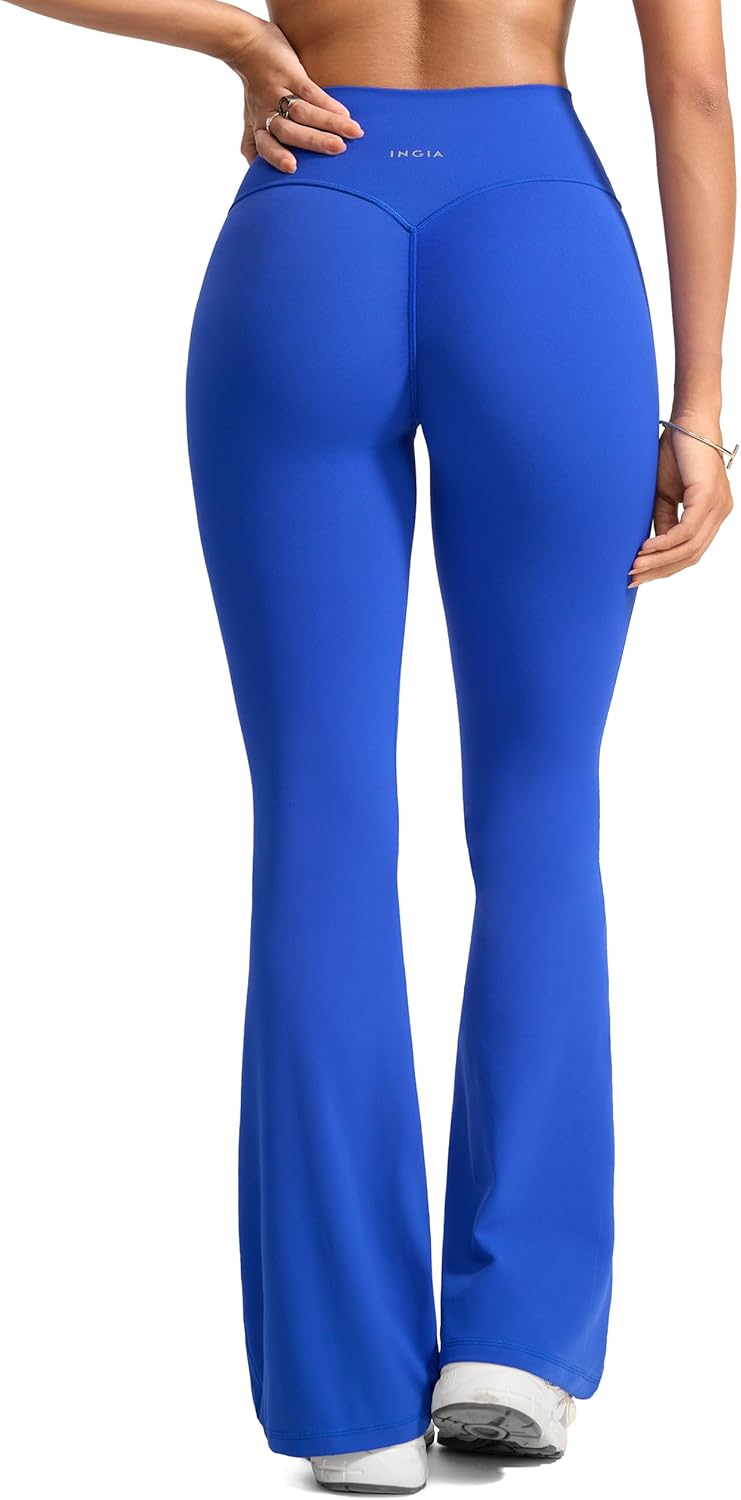 Womens High Waist No Front Seam Scrunch Butt Flare Leggings Workouts 31 Inches V-Back Bootcut Gym Yoga Pants