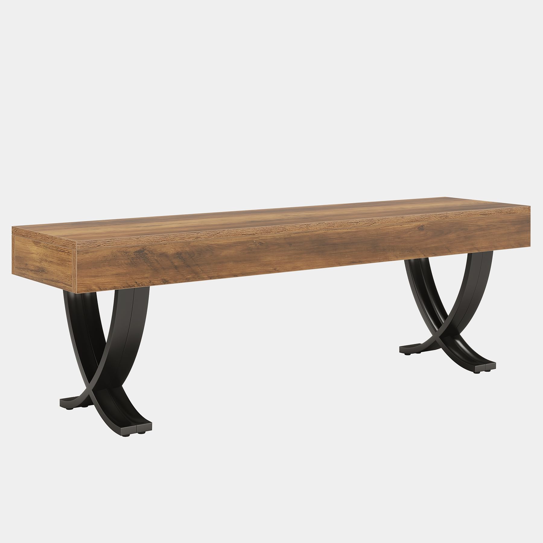 Tribesigns 55 Inches Farmhouse Dining Bench, Wooden Kitchen Table Seat with Metal X-Shaped Legs, Long Home Indoor Bench for Dining Room, Bedroom, Entryway, Mudroom (1)