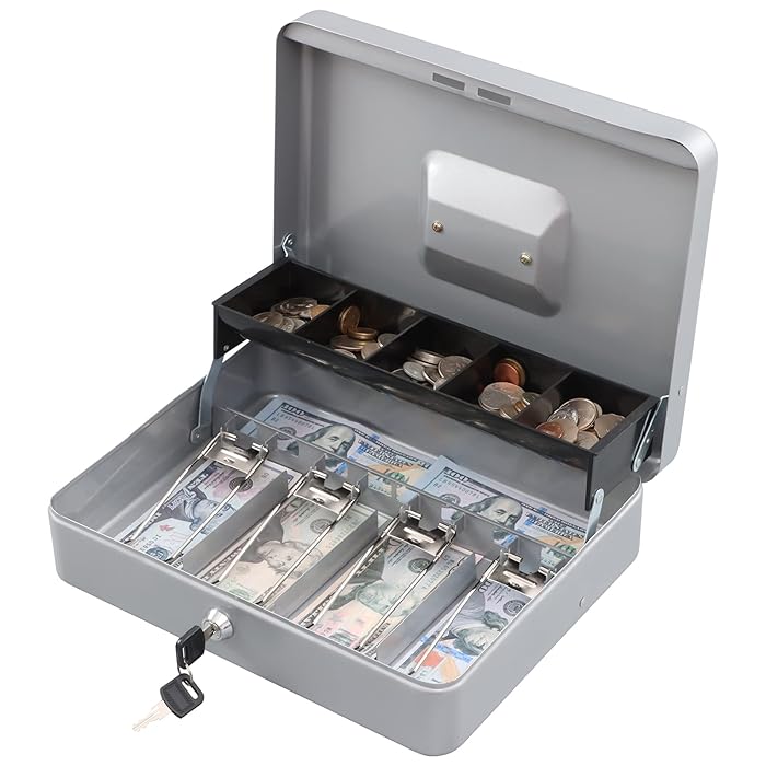 Buy KYODOLED Locking Cash Box with Lock,Money Box with Cash Tray,Lock