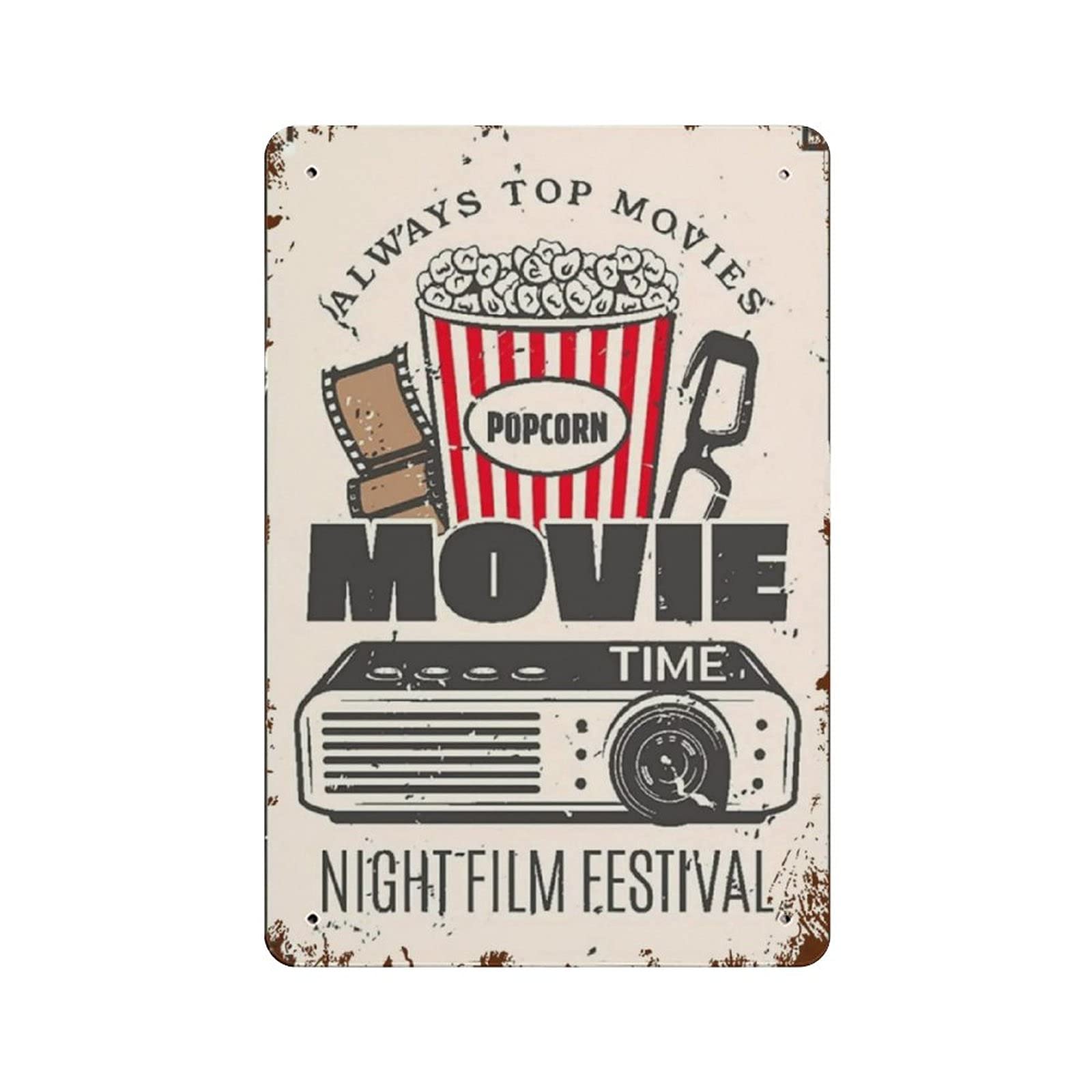 Metal Tin Sign Movie Time Night Film Vintage Tin Poster Metal Sign Wall Decoration Country Kitchen Home Garage Decor 12"x8"