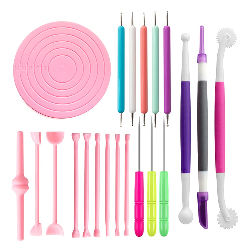 Tsophreniq 21 Pcs Pottery Clay Sculpting Tools Set Modeling Silicone Round Mat Sculpting Modeling Cutting Tools Set