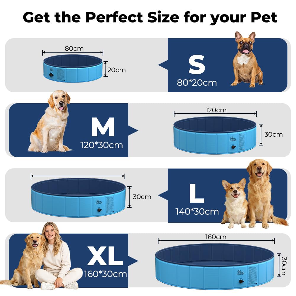KYG Piscina per cani da 120 x 30 cm, pieghevole e antiscivolo, per cani di taglia media, con valvola di scarico