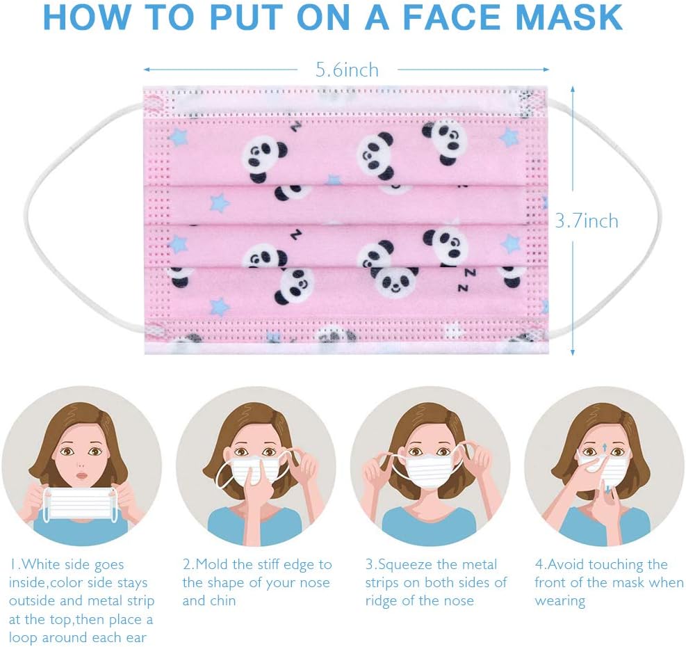 Kids Disposable Face Mask - 50Pcs Comfortable Disposable Face Mask for Kids, 3Ply Filter Breathable Safety Mask with Cute Panda Pattern Suitable for Indoor, Outdoor (Panda)