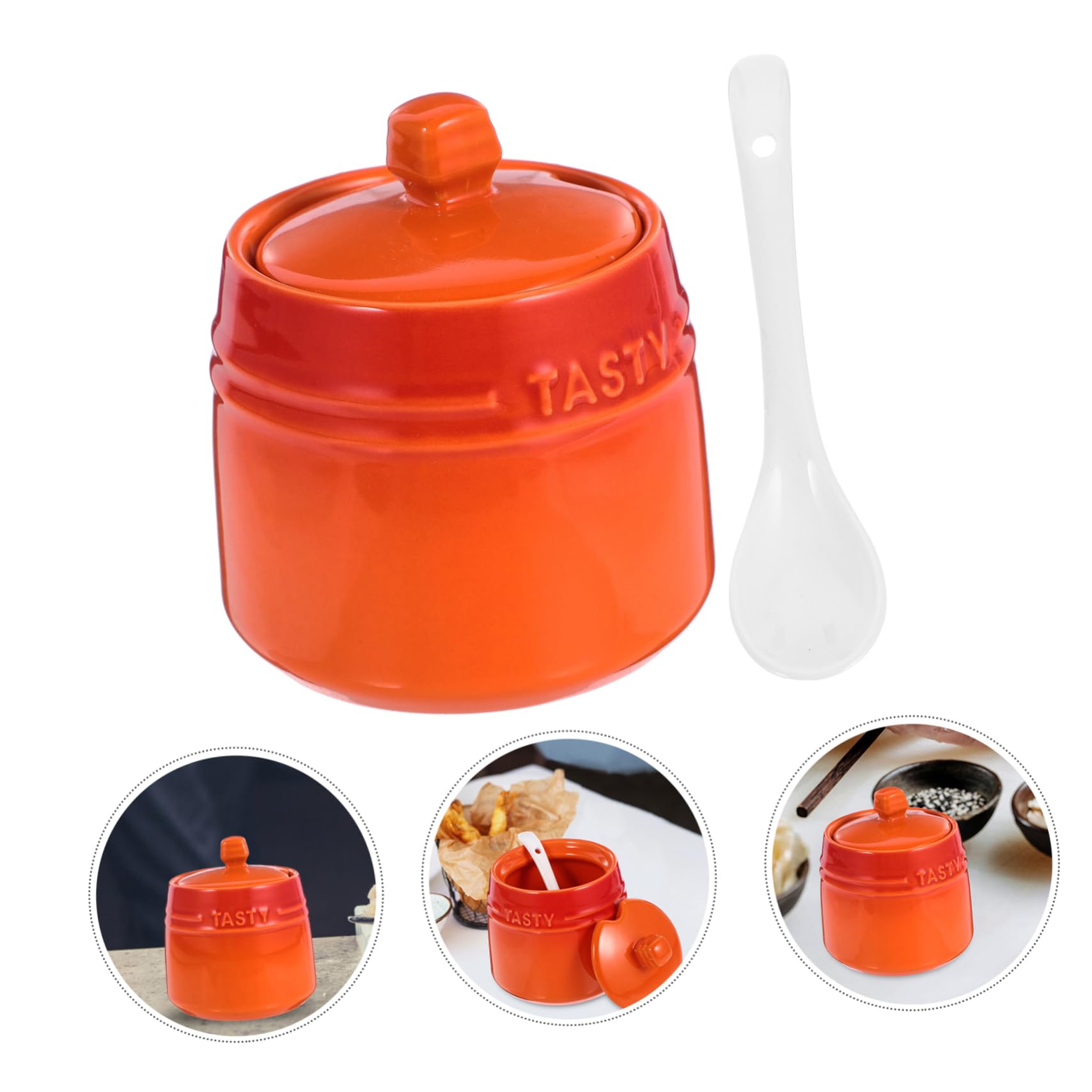 STOBAZA Salt Seasoning Jar Spoon Porcelain Condiment Bowl Set Colorful Lid Spice Storage Bottles for Kitchen