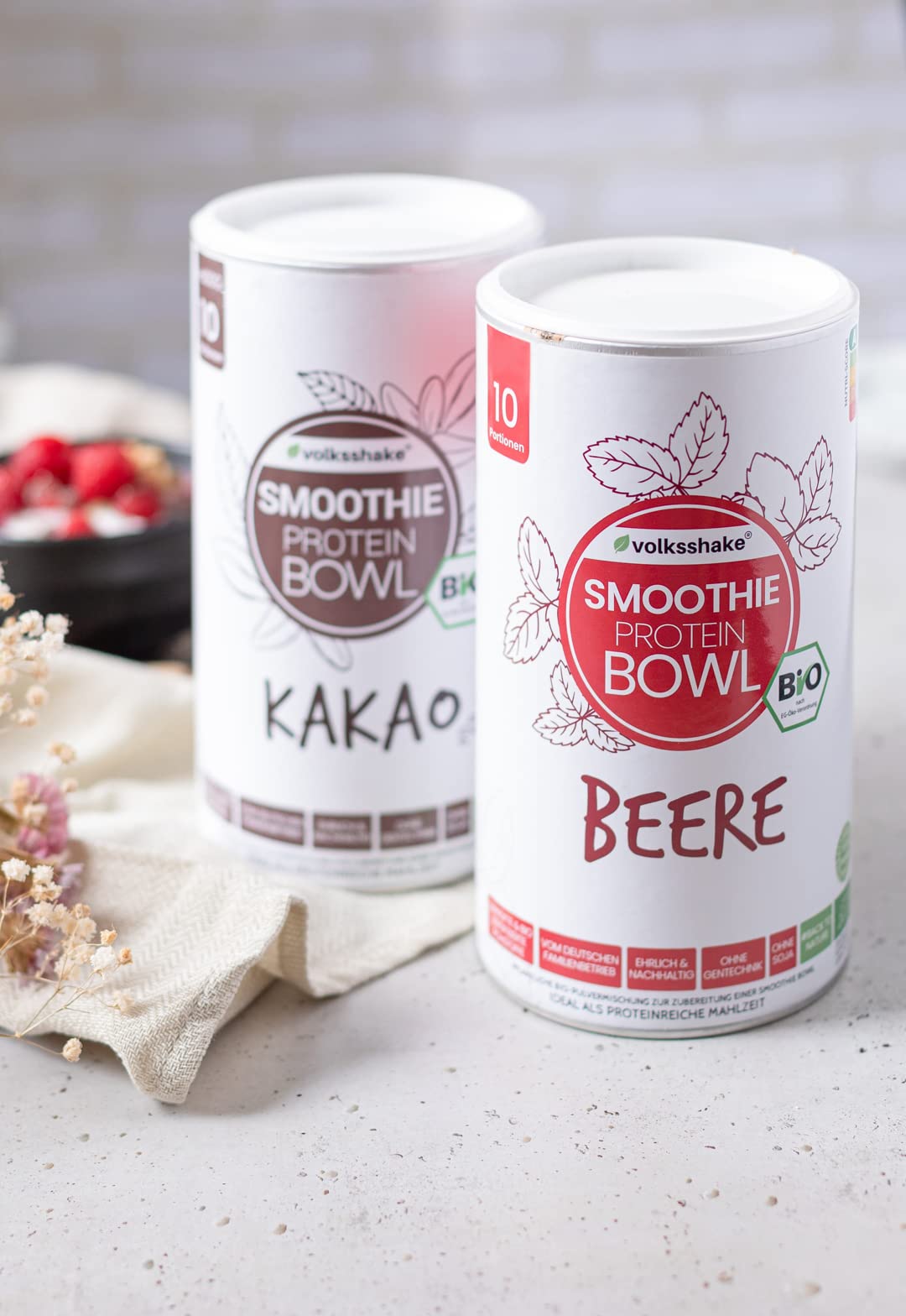 Bio Smoothie Protein Bowl Beere 600g | DE-ÖKO-006 | Ohne Süßungsmittel | Rein pflanzlich | Glutenfrei | Sojafrei | Vegan | Premiumqualität vom Bodensee | Made in Germany