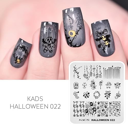 Miniatura 2 de KADS Placas de estampado de uñas para Halloween, diseño de arte de uñas, atmósfera de terror, esqueleto, gota de sangre, bruja, calabaza linterna