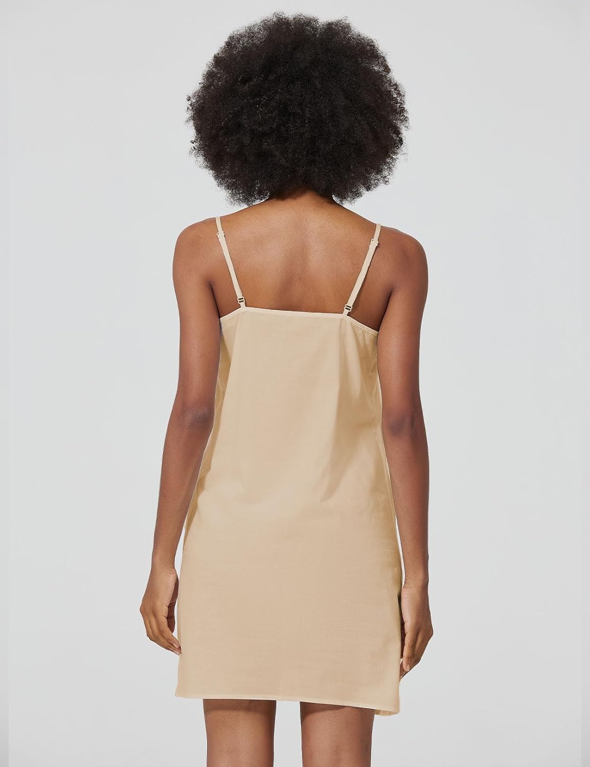 Women's Cotton Full Slip with Breast Area Shape for Under Dresses Adjustable Spaghetti Strap V Neck - Image 3