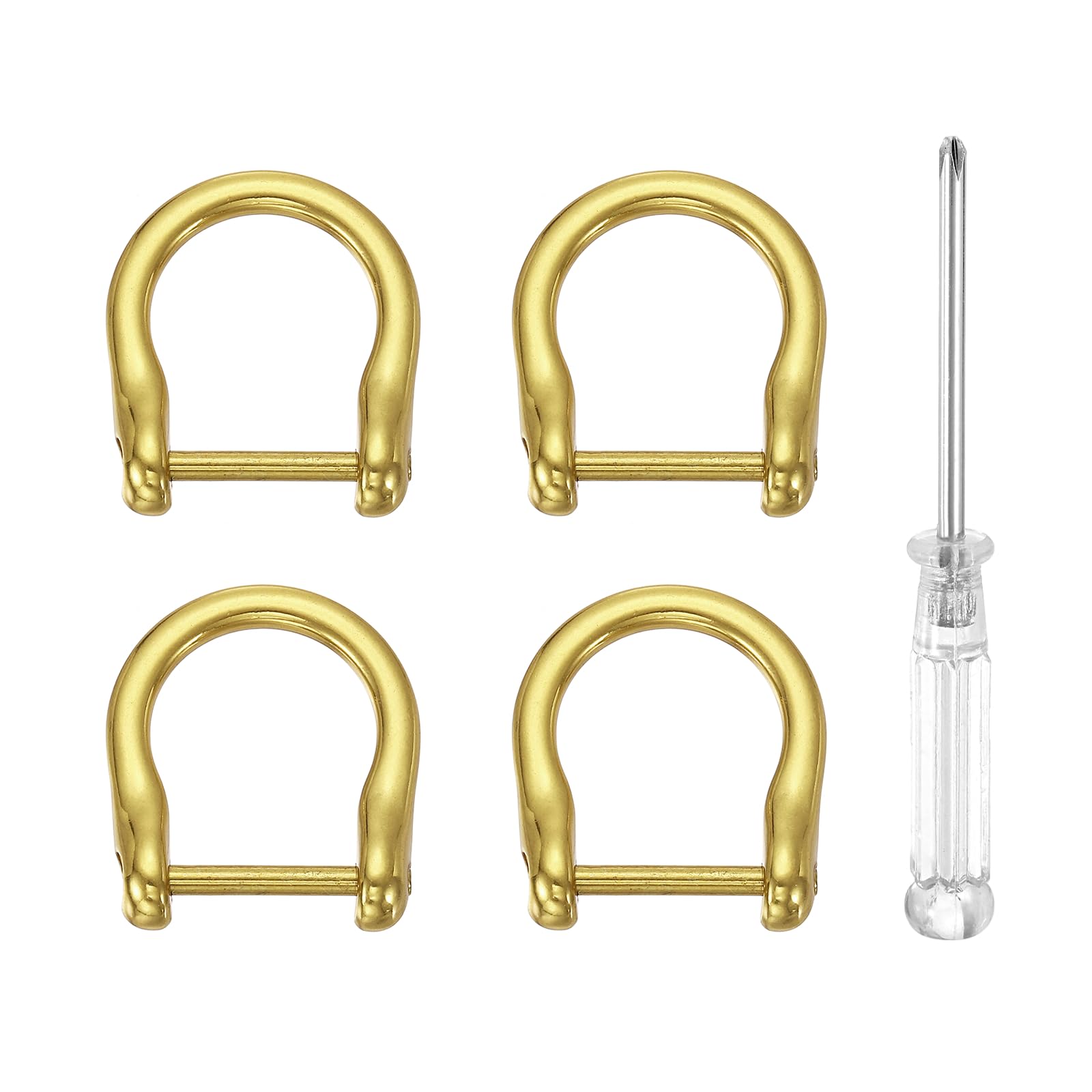 sourcing map 4pcs D-Rings Screw in Shackle 5/8" Metal Horseshoe U Shape Semicircle D Ring Purse Key Holder with Screwdriver for DIY Leather Craft Keychain Collar Accessories, Deep Gold
