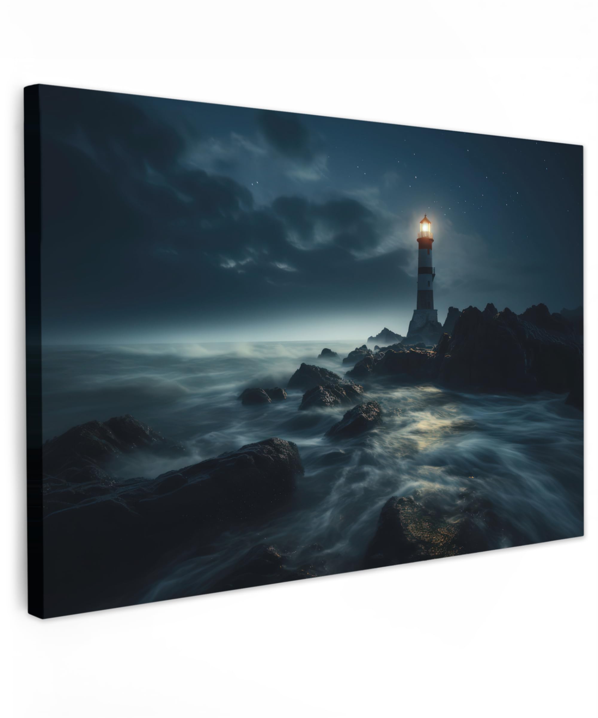MuchoWow© Cuadros Salon Modernos 120x80 cm Adornos Pared Decorativos Dormitorio Lienzo Pinturas Quadro Decoración Marinas - Marineros - Faro - Mar - Niebla - Rocas - Marinera - Paisaje