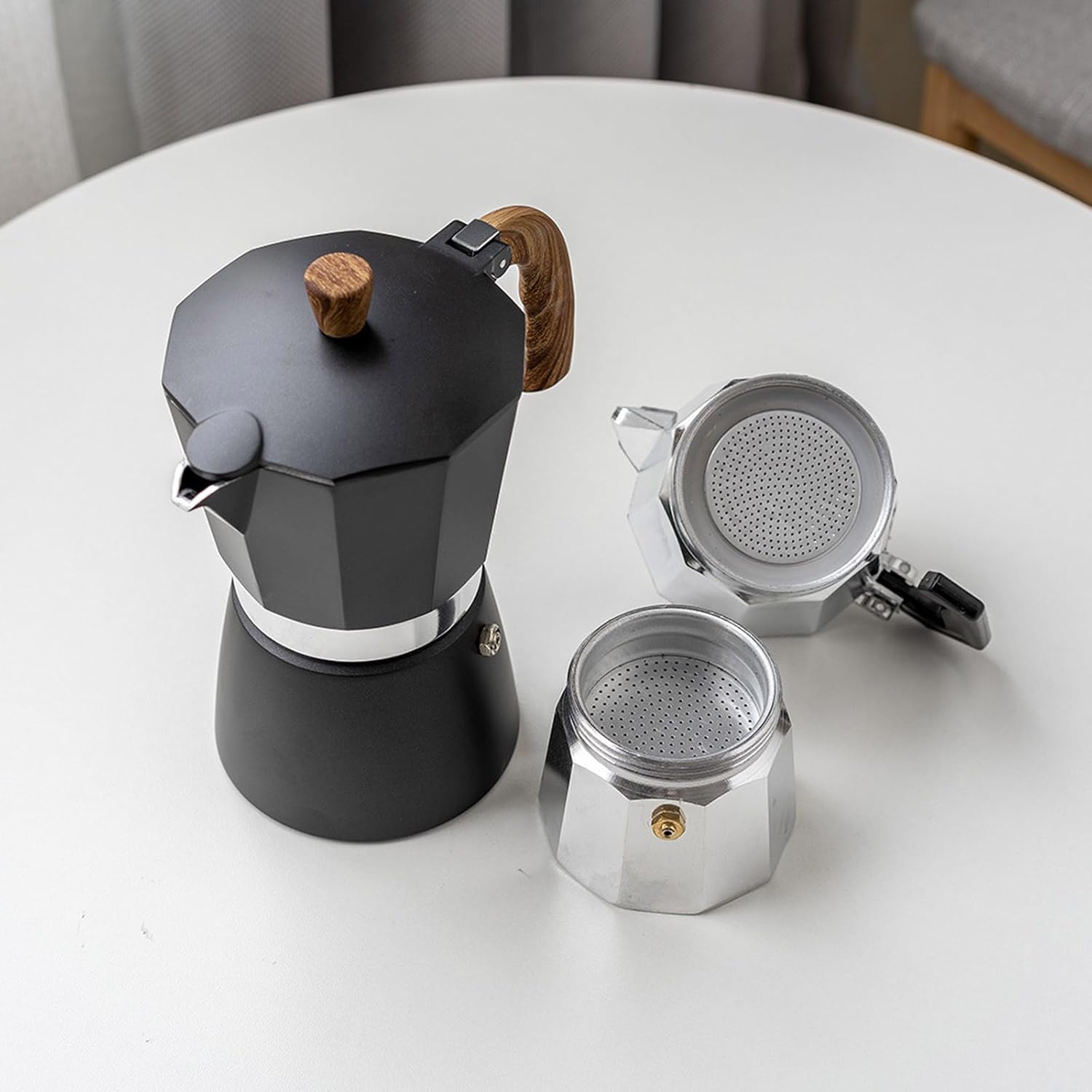 Practical Stovetop Mokas Pot Espresso Machine Aluminum Alloy Coffee Maker with Wooden Handle for Homes Kitchen