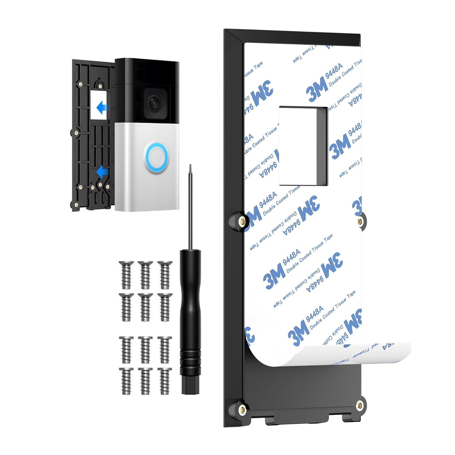 Doorbell Holder No Drilling – Adhesive Door Mount Compatible with Video Doorbell 1/2/3/3 Plus/4 (2020 Release) Wireless, Mounting Plate Holder Accessories for Houses & Apartments