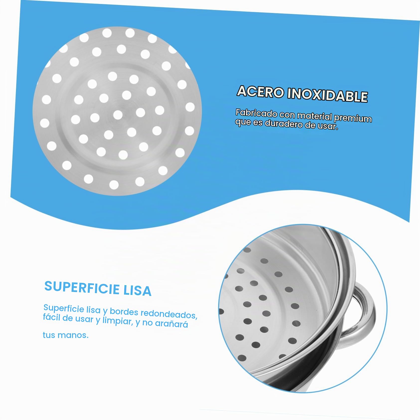 Olla de Vapor de Acero Inoxidable para Cocinar, Vaporera de 2 Capas, Fácil de Limpiar, Bordes Redondeados, Adecuado Cocina