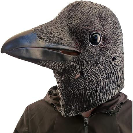 Black Crow Mask, Halloween Masks Black Crow Scary Realistic Animal Bird Face Crow Head Mask