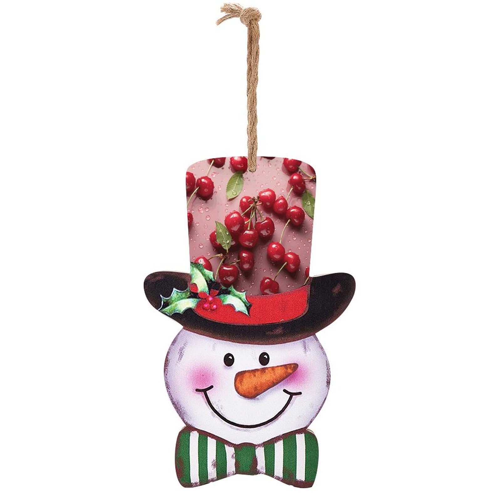 Plaque en bois bonhomme de neige Noël déco murale suspendre intérieur extérieur motif cerise