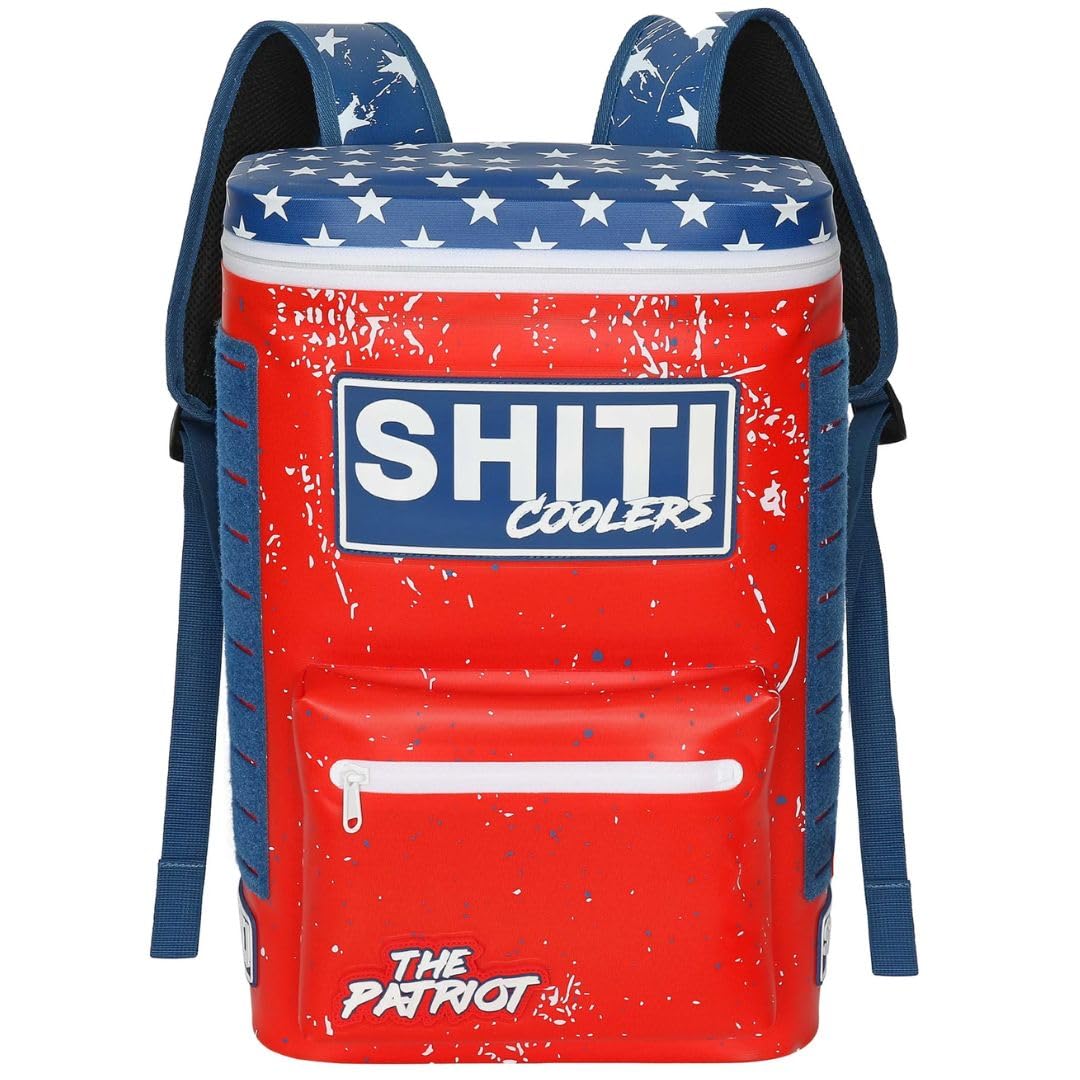 SHITI Coolers Cooler for Camping, Travel, Beach, Soft Lunch Box for Food, Drinks & Ice, Portable, Waterproof 24 Hr Insulated Bag with Shoulder Straps, Customizable (The Patriot, 15 Can Cooler)