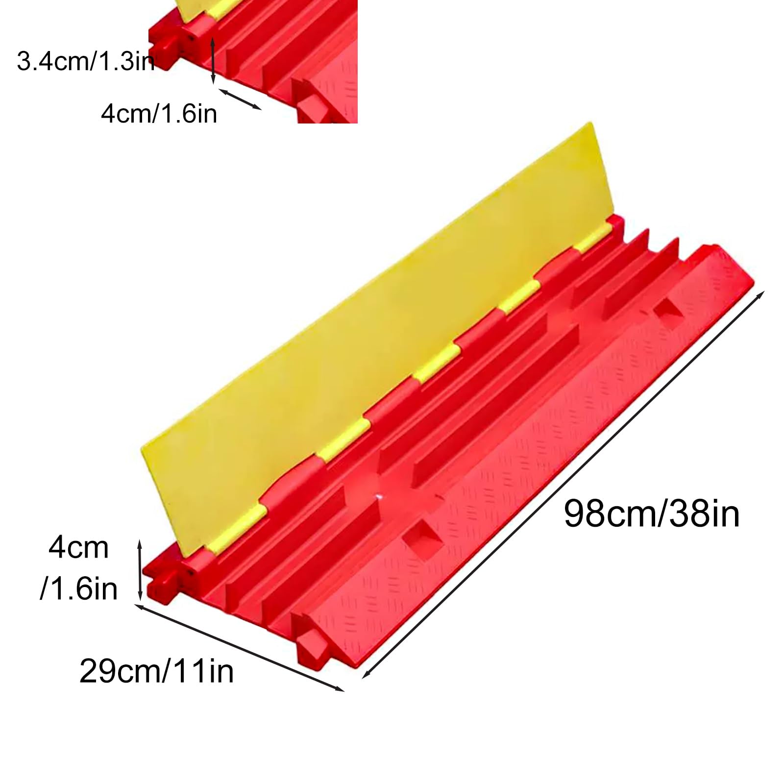 Canaleta Cables Suelo, Protector Cable de 3 Canales, Rampa Coche Modular de Plástico de Alta Resistencia, Diseño Abatible Que Soporta 300 Kg, Rojo y Amarillo