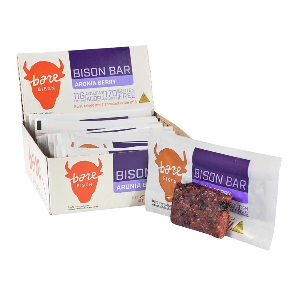 Bare Bison Snack Meat Protein Bars with Aronia Berries- Premium Protein, All Natural, Gluten-Free, Paleo Friendly- 1.5 oz per bar (12 Pack)