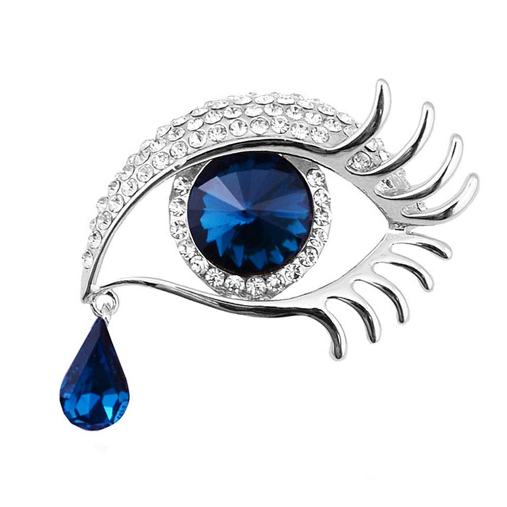 FliyeongPremium Quality Tears of Angel Eyeball Diamond Brooch Eyelashes Crystal Pin Jewelry Scarves Shawl Clip Accessories Golden/Blue