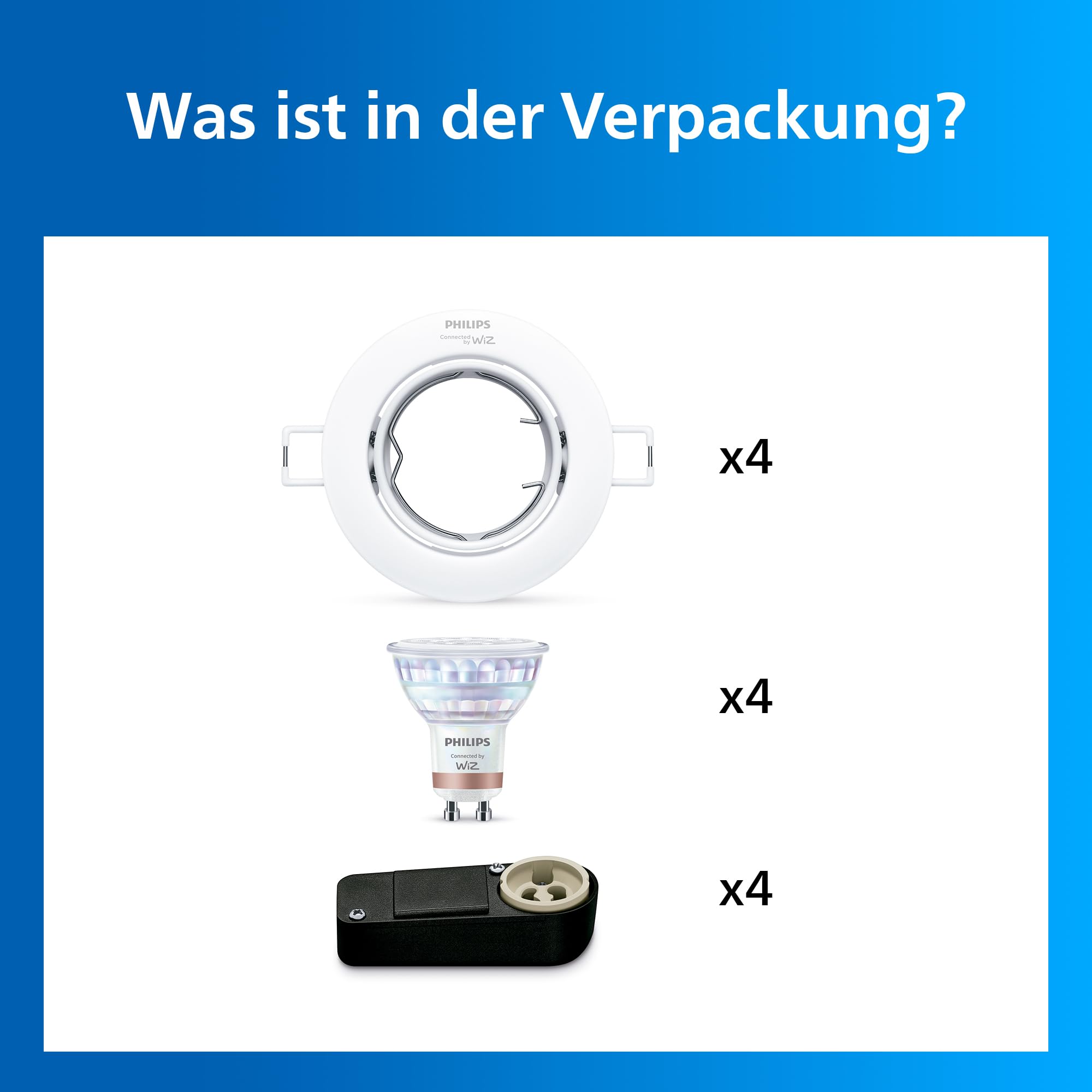 Philips Smart Lighting GU10-Deckenleuchten-Set, 4er-Pack, Weiß und Farbe Einstellbar, Komplettlösung, Schwenkbarer Kopf, Dimmbar, App-Steuerung, Sprachsteuerung, Weiß