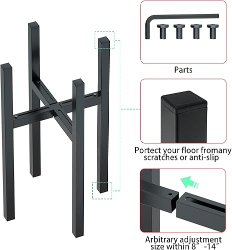 Miniatura 7 de Urban Deco Soporte ajustable de metal para plantas para exteriores e interiores con soporte para plantas de 8 a 14 pulgadas, soporte de flores