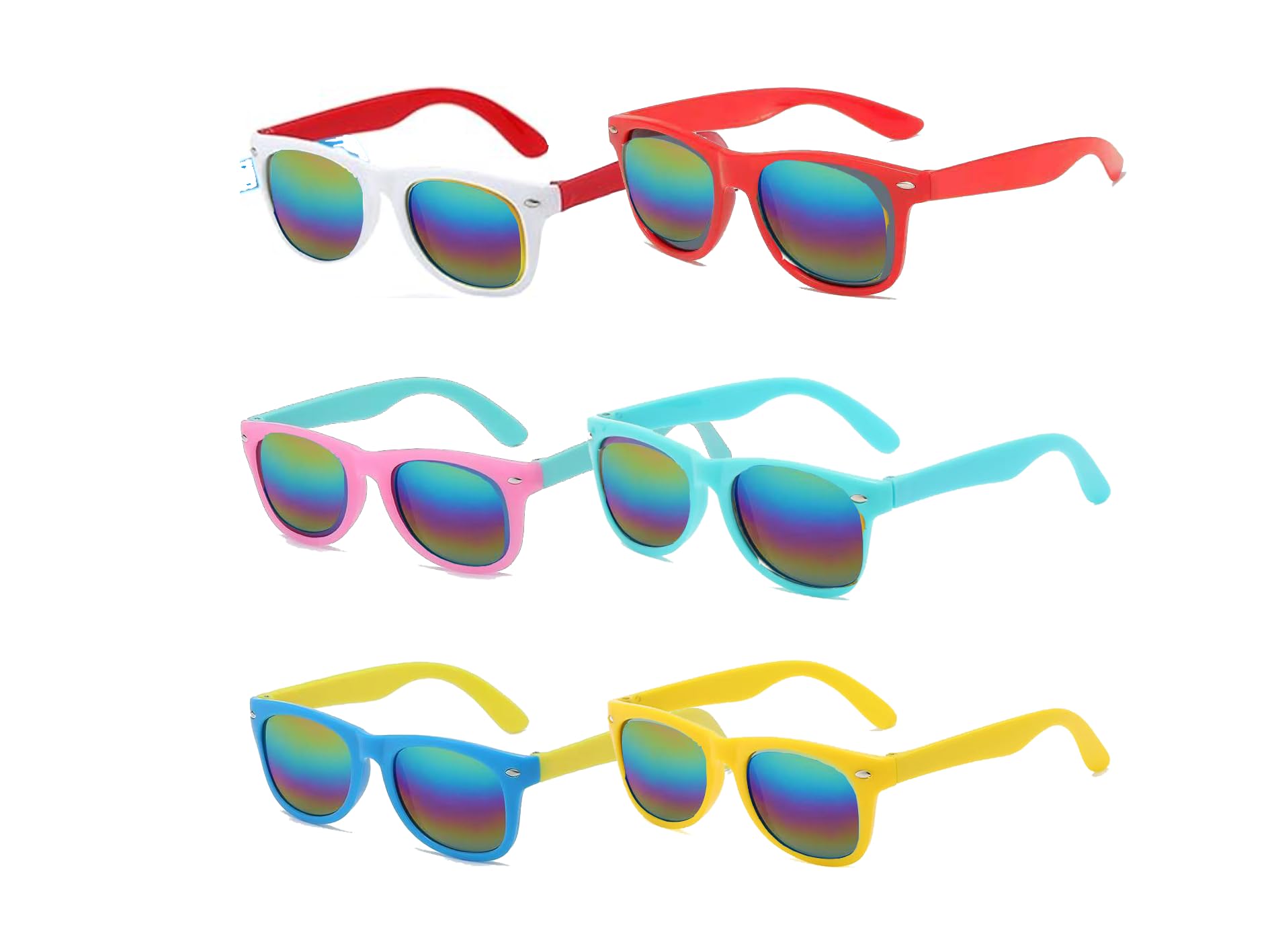 6 Pack Kids Sunglasses Bulk with UV Protection - 3 Solid & 3 Dual-Color Frames for Boys & Girls Ages 3-6 | Summer Party Favors, Outdoor Birthday Essentials