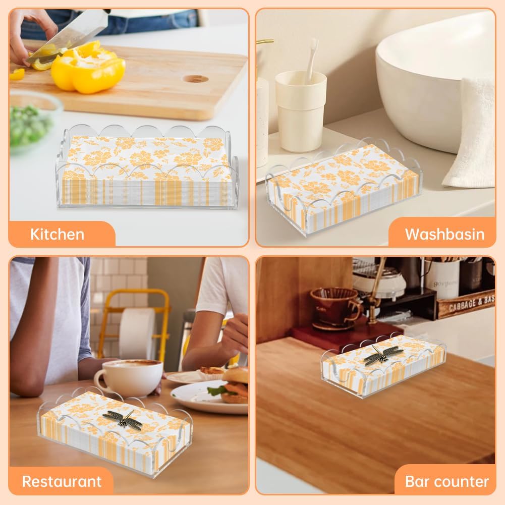 Clear Acrylic Napkin Holder for Table,Square Luncheon Napkin Tray,Flat Decorative Guest Towel Holder for Bathroom, Kitchen(9x5.1x2.4 inch)