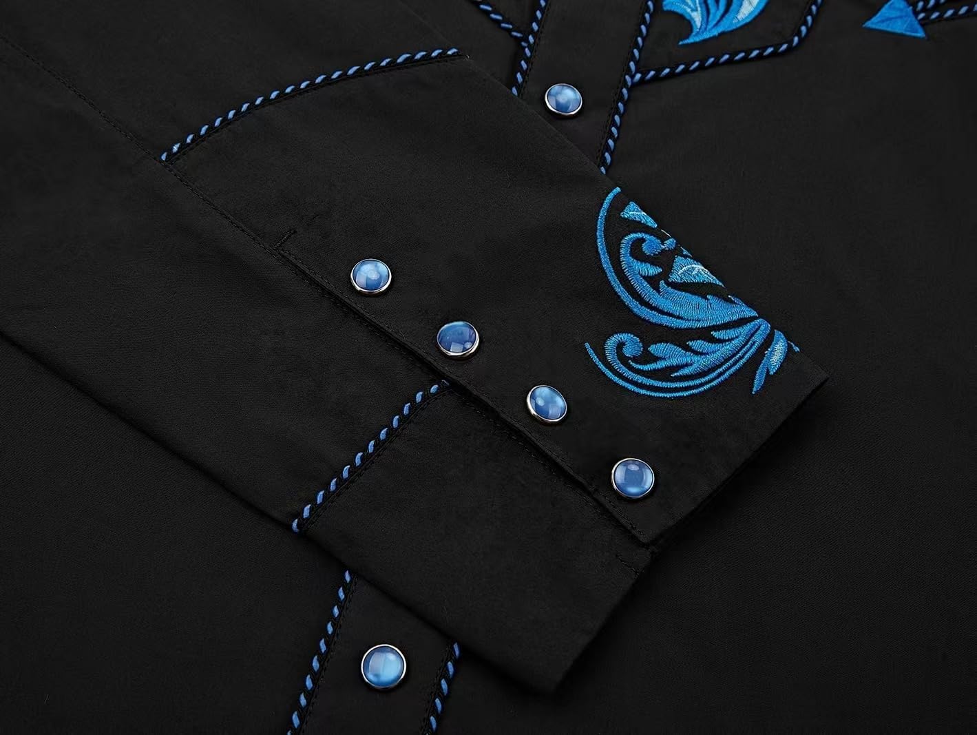 Men's Western Cowboy Shirt Embroidered Long Sleeve Casual Button Down Shirt - Image 4