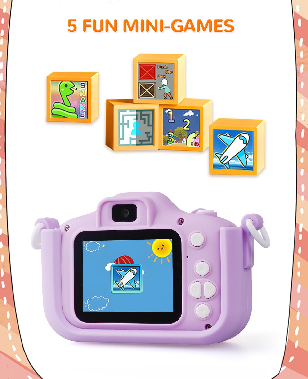 Cyfrowy aparat fotograficzny dla dzieci 1080P 2-calowy wyświetlacz IPS 44 ramki 5 gier edukacyjnych prezent 3-10 lat