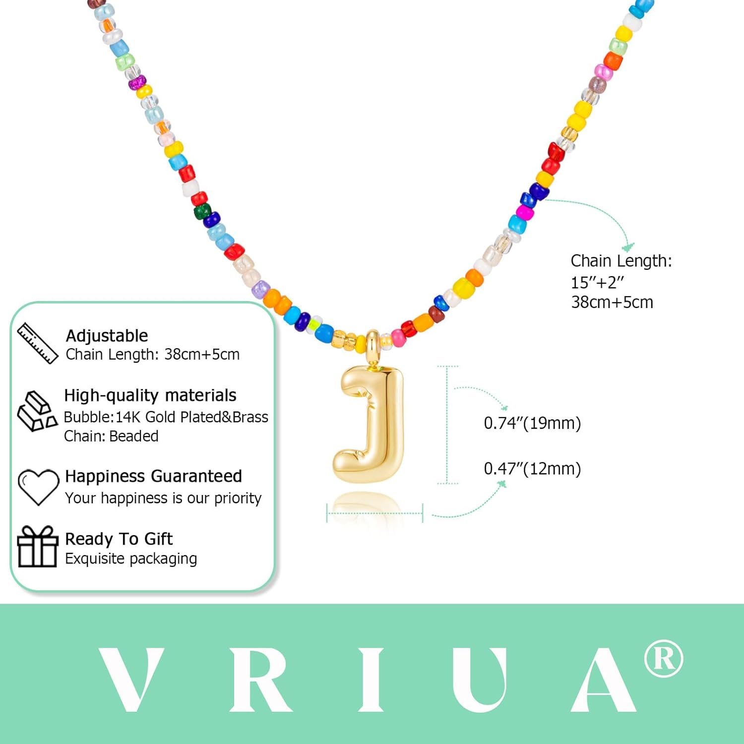 VRIUA Colorful Initial Necklaces for Women – Bubble Letter A-Z Necklace Handmade Beaded Necklace Dainty Initial Necklaces for Girls Kids - Teen Girls Gifts Trendy Jewelry - Image 3