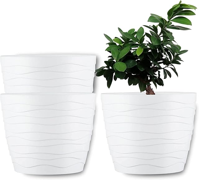 ORTEN Plant Pot Indoor Plastic Flower Pots for All House Plants, Herbs, Cactus, Orchid, Succulents Set of 3 (Ø13cm (5.12in), White)