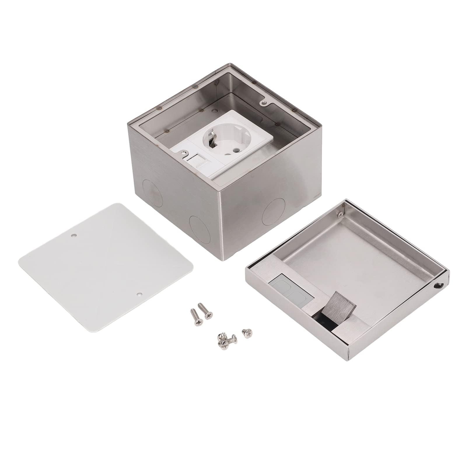 Presa a Pavimento Incasso 16A 4000W con Porta RJ45 Cat6 – Scatola Portafrutti in Acciaio Inox e PC Ignifugo per Ufficio e Casa