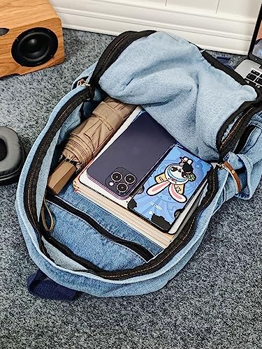 Image of MaxxCloud Vintage Denim Laptop Backpack Casual Canvas Daypack Handbag Purse Lightweight Rucksack Shoulder Bag