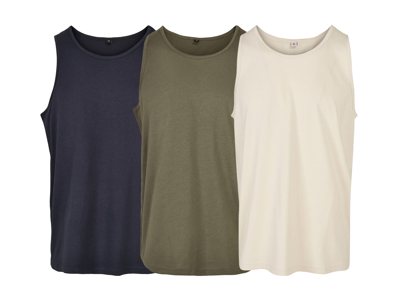 COOZO Mens Pack of 3 Basic Tank Tops Vests - Navy/Olive/Sand - L