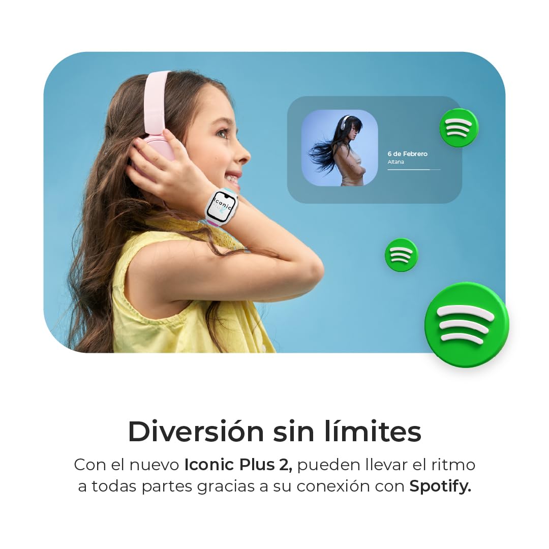 SaveFamily Iconic Plus 2 | Reloj Inteligente Niño con Localizador GPS, Llamada, Vídeo, IA, Botón SOS, Whatsapp, Spotify, Medidor de Temperatura | SIM Incluida - Modelo Gamer
