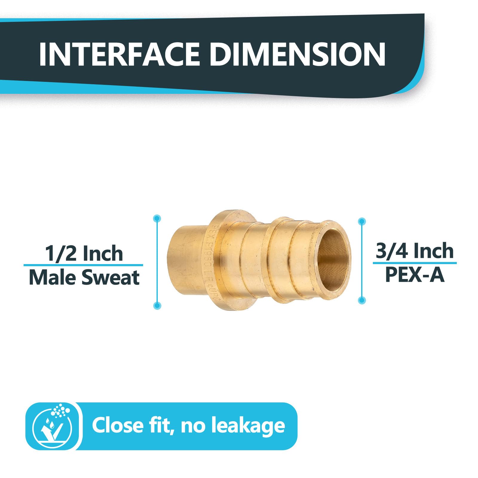 Paquete de 5 accesorios de expansión Seelink PEX-A, adaptador macho de sudor PEX-A de 3/4 x 1/2 pulgadas, accesorios de tubería de expansión de latón, para accesorios de manguera de tubería PEX, ASTM