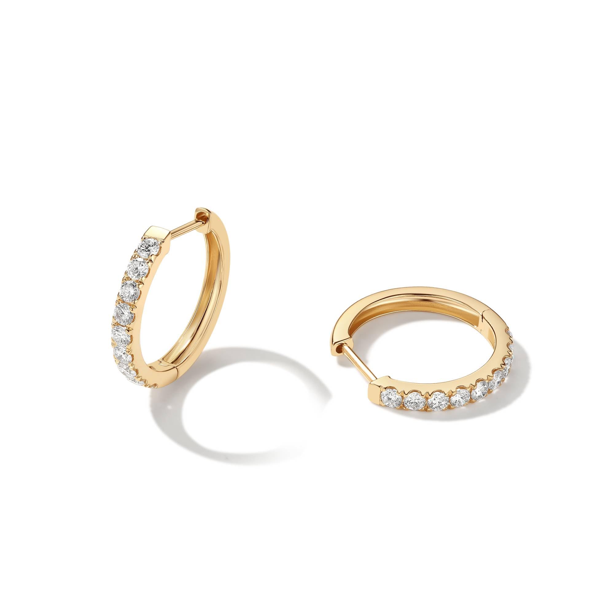 FANCIME Lab-Grown Diamant Creolen Huggies Ohrringe aus Solide 14 Karat 585 Gelb Gold Ohrringe Schmuck Geburtsstein Geschenk für Damen Mädchen Sie (0.7 ct, D-E Farbe, VS Clarity), Durchmesser: 15 mm