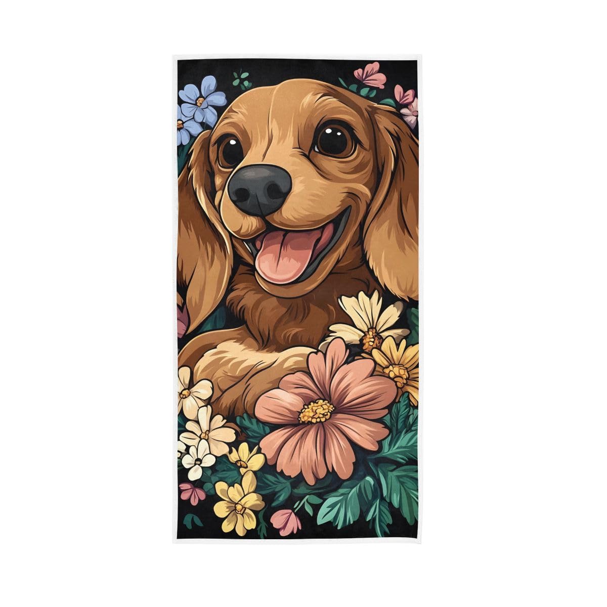 HUYGD Cute Dog Floral Dark Farmhouse Hand Towels Bathroom, Hand Towels for Bathroom, Travel, Camp, Hotel, Spa 15 x 30 Inches