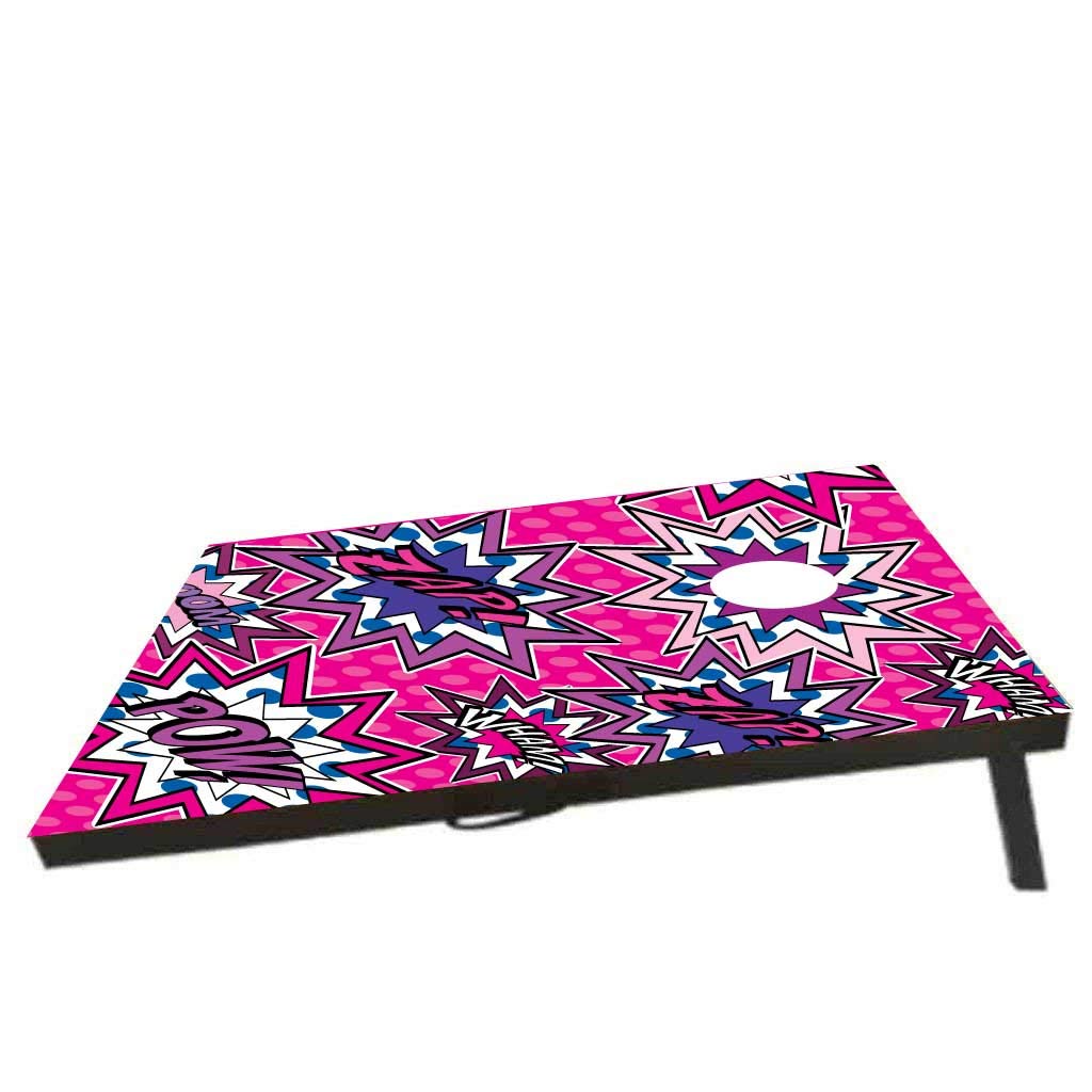 VictoryStore Cornhole Games: Super Hero Pow Bag Toss Game Super Hero Cornhole 8 Bags Included (Pink, Blue, Purple)