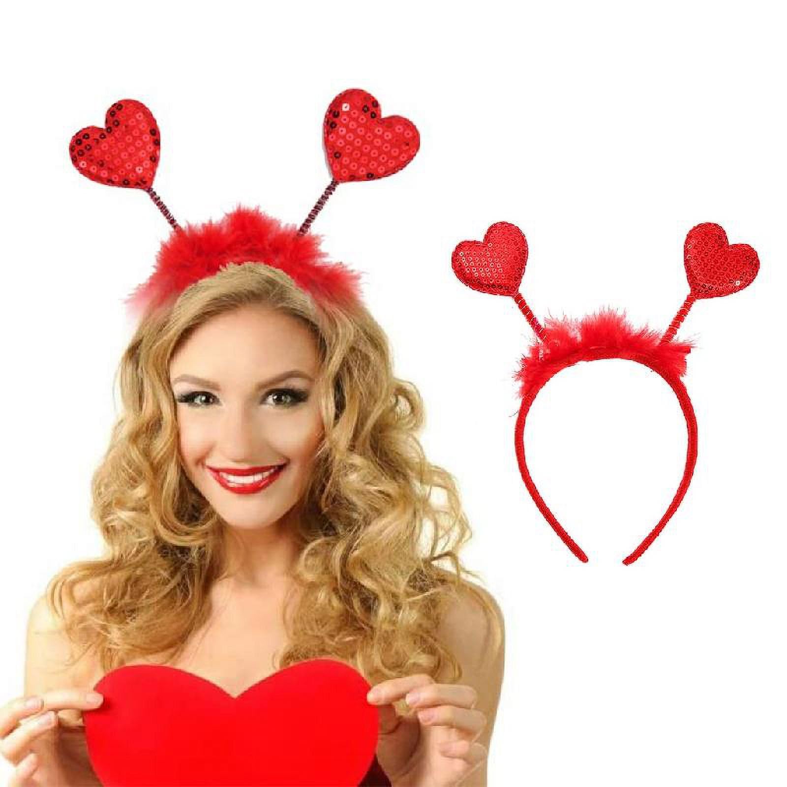 WLngtv Heart Headband Red Sequin Love-shaped Head Valentine's Day Headband Hair Accessories Dress Accessories for Valentine Party Props Hats and Caps, Red Sequin Love Design, Party Hair Accessories